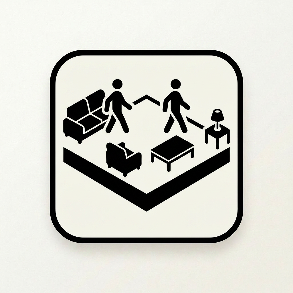 Two figures walking on overlapping three-dimensional grid platforms